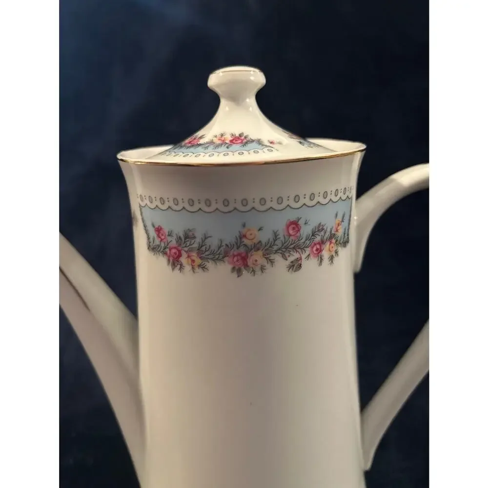 Vintage Porcelain Coffee Pot with Gold Trim & Floral design Made in Taiwan